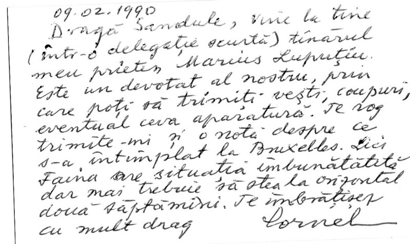 Corneliu Coposu catre A. Herlea scrisoare manuscris, 9 februarie 1990